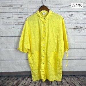 Sigrid Olson Shirt Top‎ Womens Large Butter Yellow Linen Button Coastal Tunic